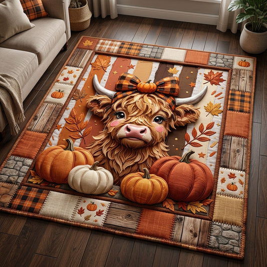 Autumn Pumpkin Highland Cow Area Rug GFTOPND662