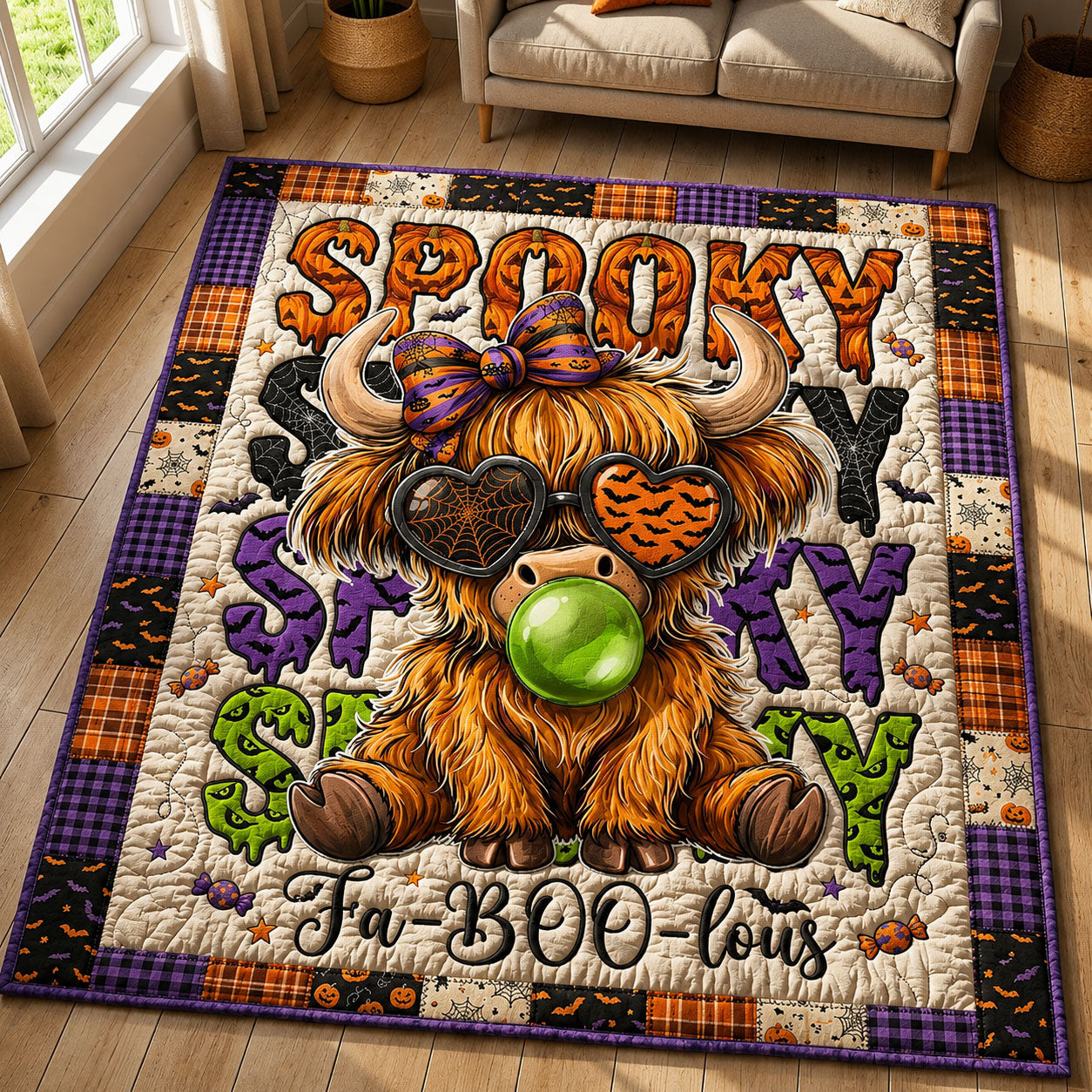 Highland Cow Spooky Faboolous Area Rug GFTOPND667