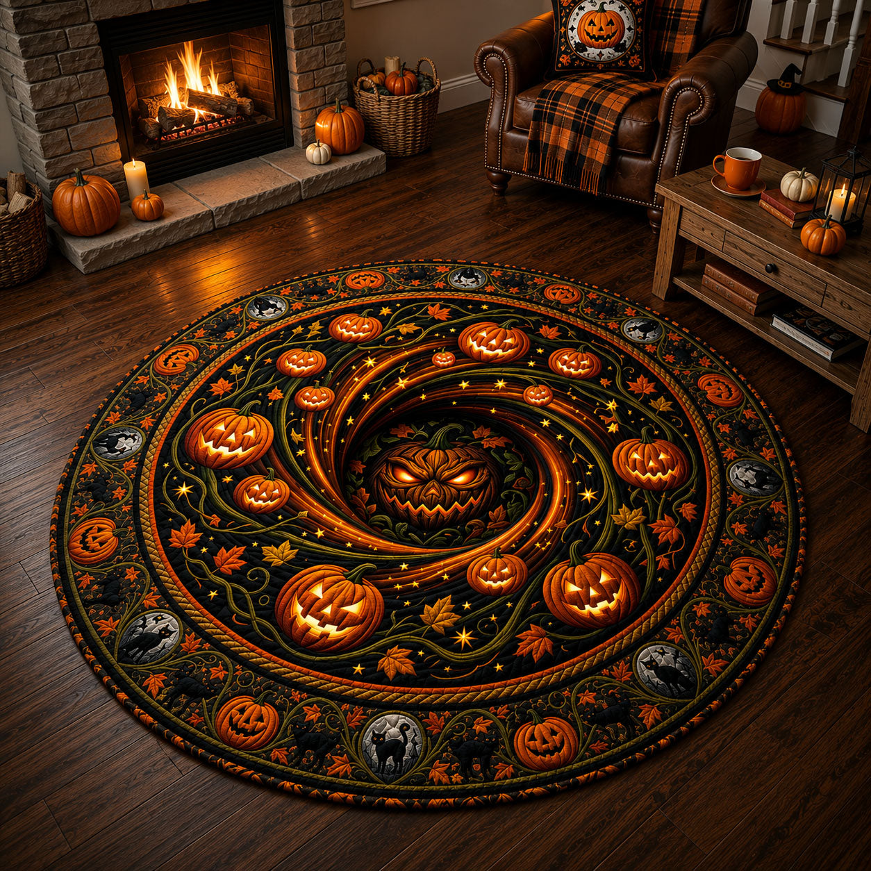 Pumpkin King Vortex Quilted Round Mat GFTOPND717