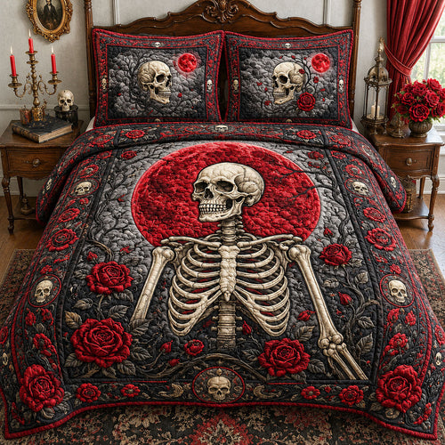 Red Moon Skeleton 3-Piece Quilted Bedding Set GFTOPND730
