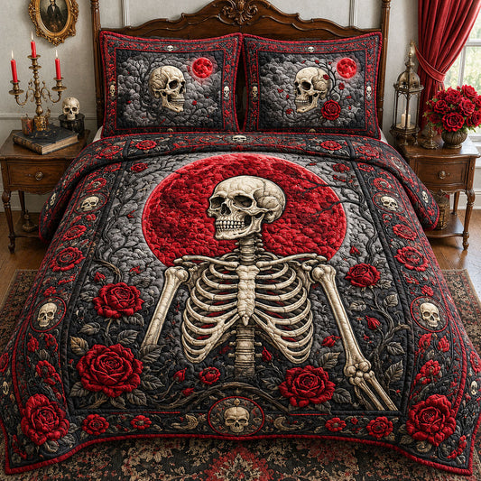 Red Moon Skeleton 3-Piece Quilted Bedding Set GFTOPND730