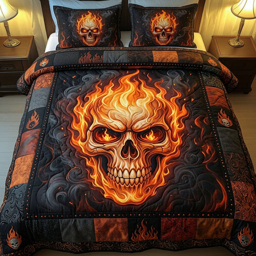 Fiery Skull 3-Piece Quilted Bedding Set GFTOPND731
