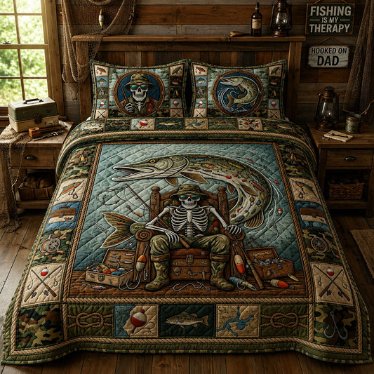Fishing Skeleton 3-Piece Quilted Bedding Set GFTOPND736