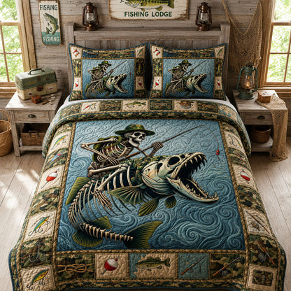 Fishing Skeleton 3-Piece Quilted Bedding Set GFTOPND737