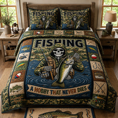Fishing Hobby Never Dies 3-Piece Quilted Bedding Set GFTOPND738