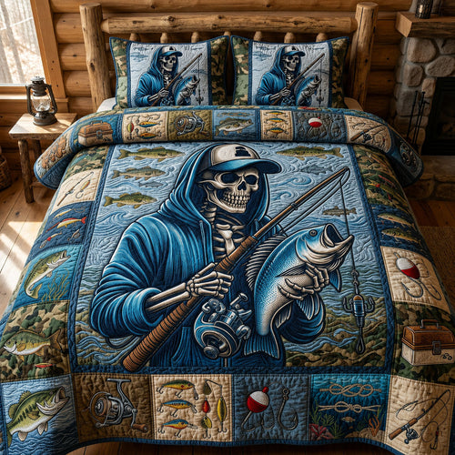 Bass Fishing Skull 3-Piece Quilted Bedding Set GFTOPND740