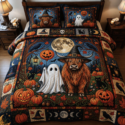 Fall Highland Cow With Ghost 3-Piece Quilted Bedding Set GFTOPND744