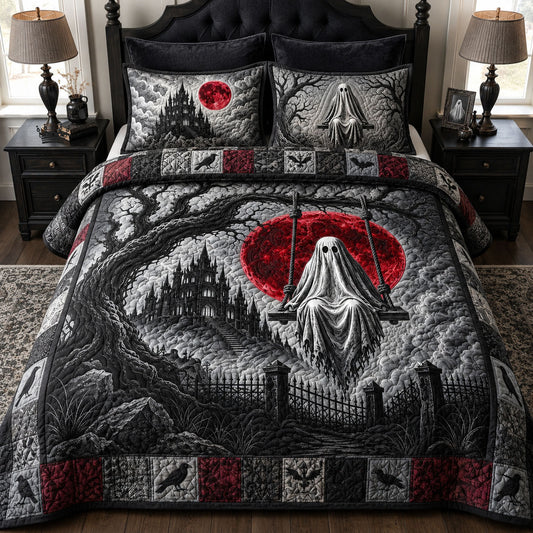 Red Moon Spooky Night 3-Piece Quilted Bedding Set GFTOPND748