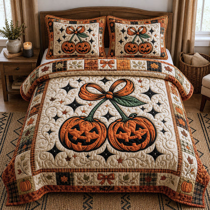 Pumpkin Cherries 3-Piece Quilted Bedding Set GFTOPND796
