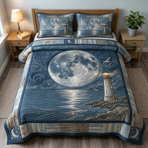 Moonlit Lighthouse 3-Piece Quilted Bedding Set GFTOPND838