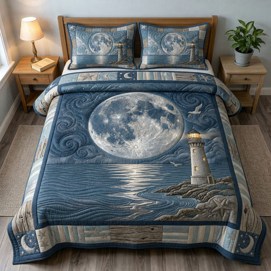 Moonlit Lighthouse 3-Piece Quilted Bedding Set GFTOPND838