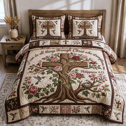 Tree Of Life Cross 3-Piece Quilted Bedding Set GFTOPND840