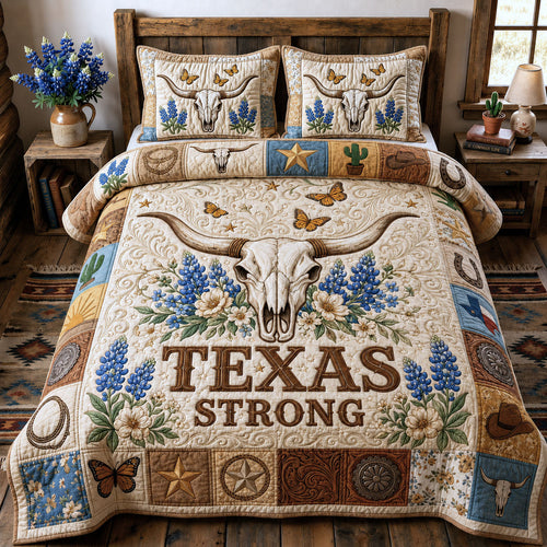 Longhorn Skull 3-Piece Quilted Bedding Set GFTOPND848