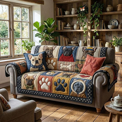 French Bulldog Quilted Sofa Cover GFTOPND882
