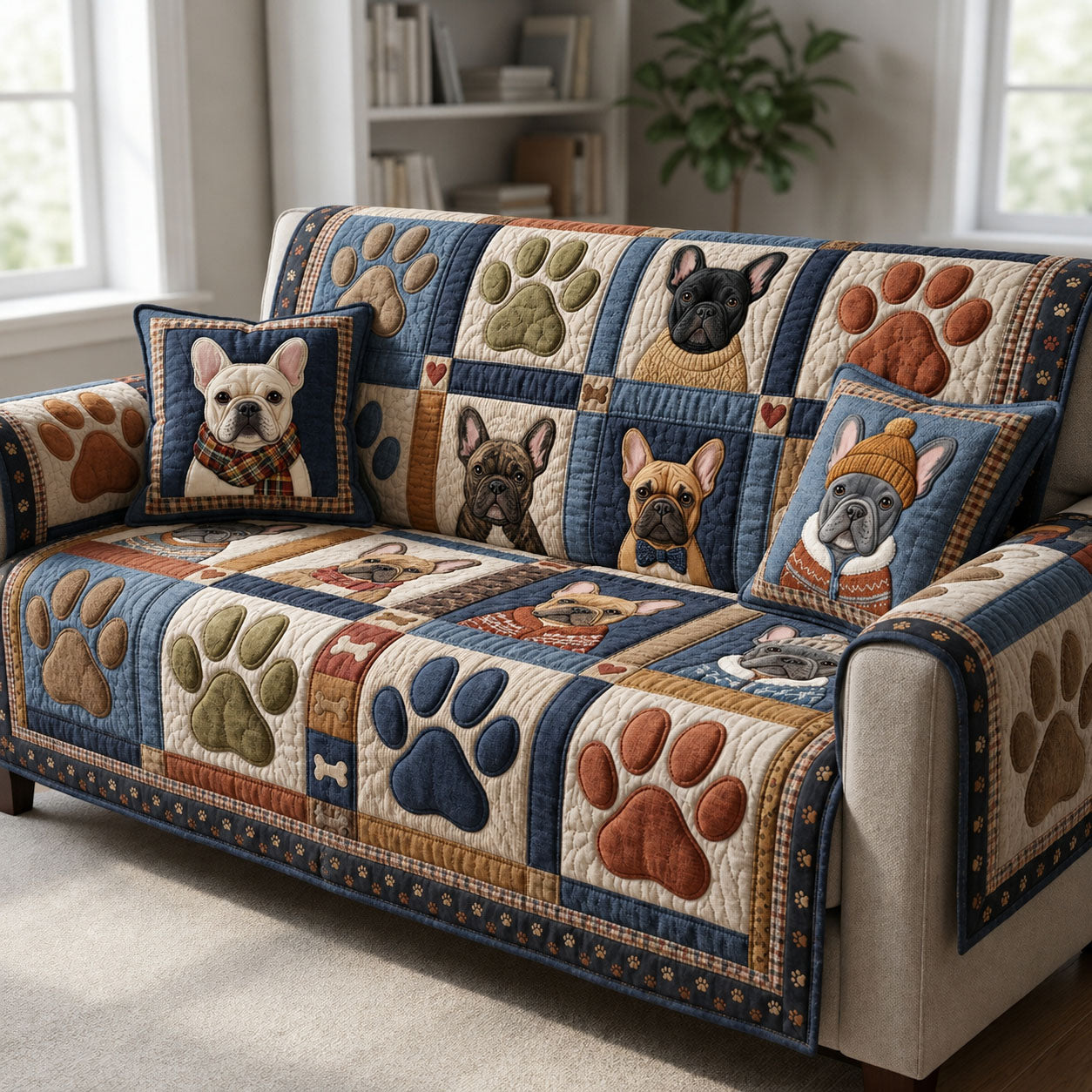 French Bulldog Quilted Sofa Cover GFTOPND883