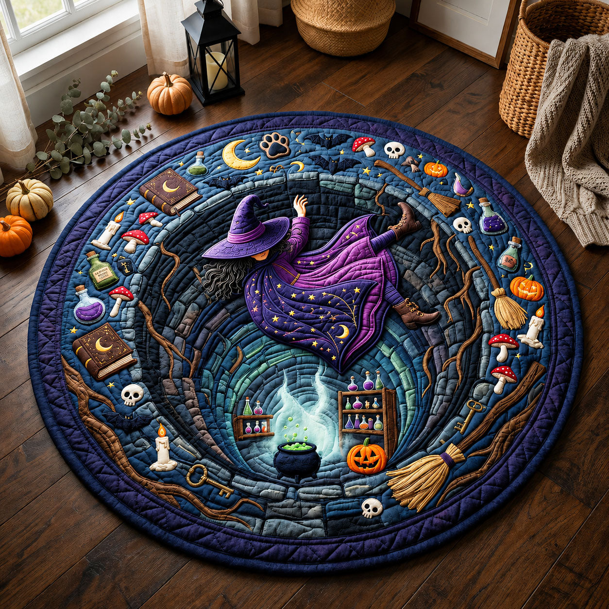 Witch Falling Into Poison Quilted Round Mat GFTOPND916