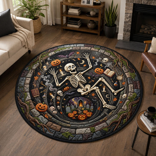 Skull Falling Into Pumpkin Vortex Quilted Round Mat GFTOPND918