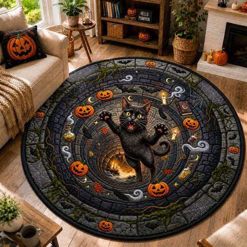 Cat Falling Hole Quilted Round Mat GFTOPND919