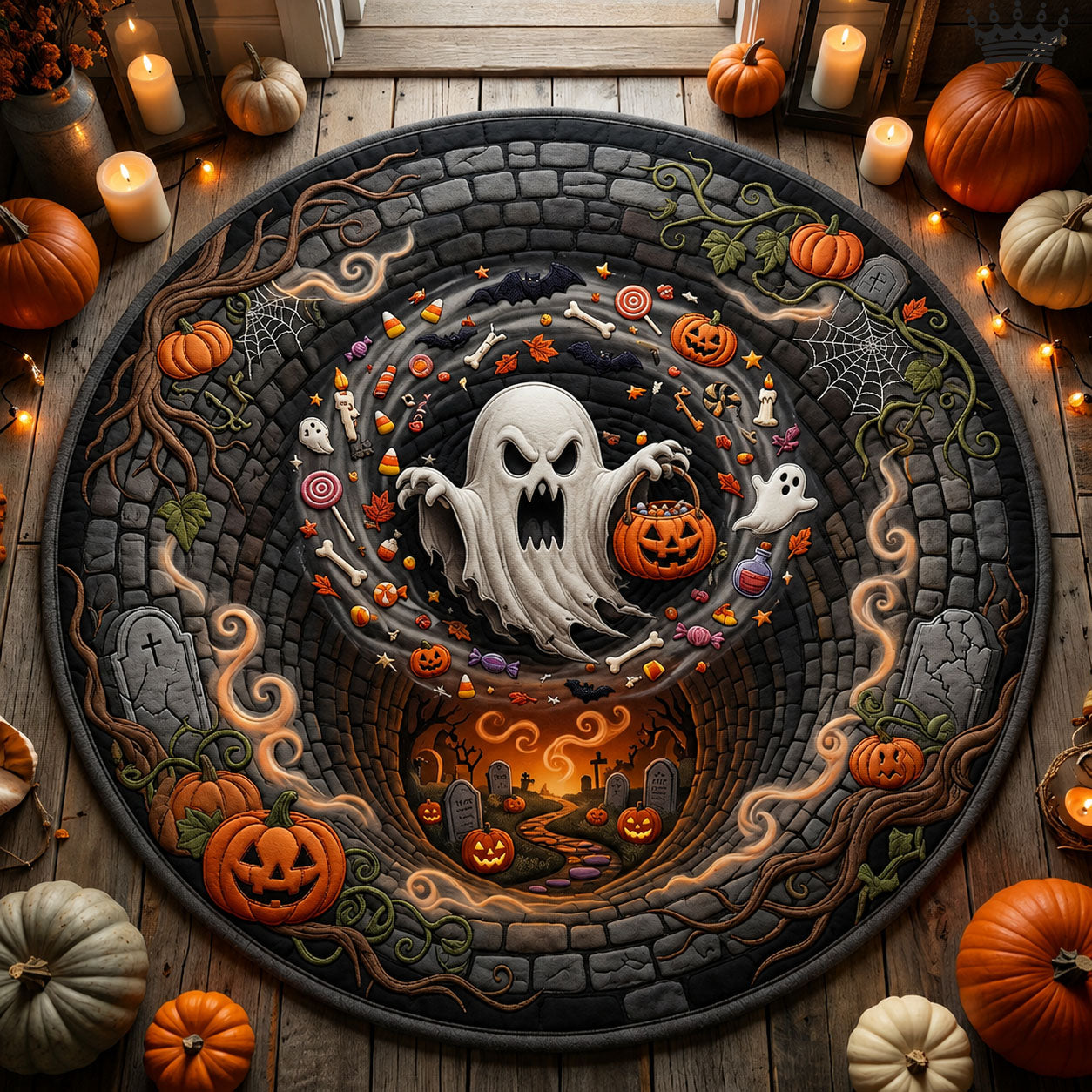 Ghost Trick Or Treat Quilted Round Mat GFTOPND921