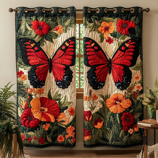 Crimson Bloom Quilted Curtains GFTOQA1075