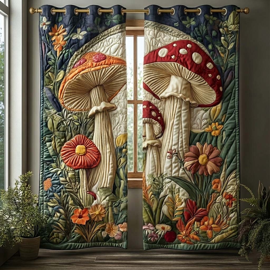 Mushroom Serenity Quilted Curtains GFTOQA1085
