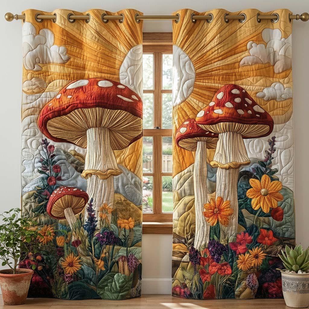 Mushroom Sunburst Quilted Curtains GFTOQA1086