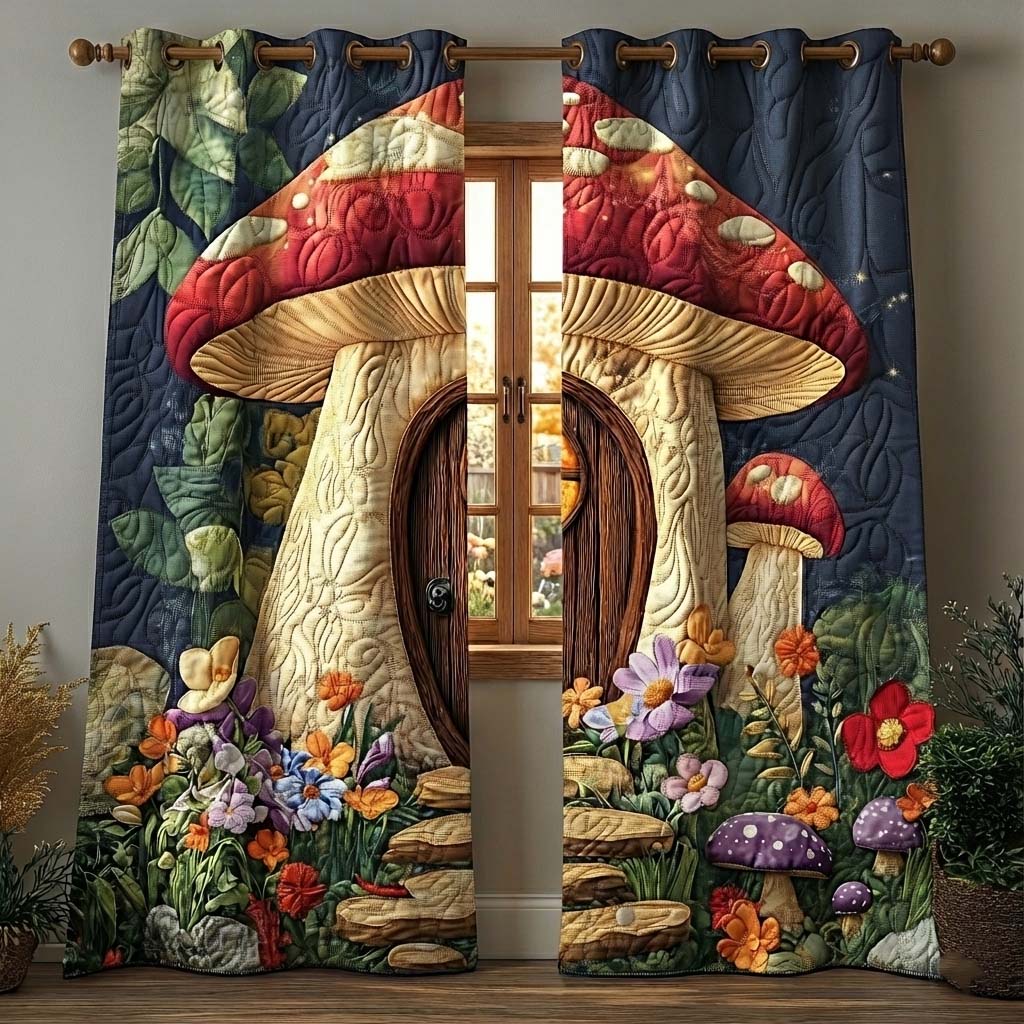 Mushroom Cottage Quilted Curtains GFTOQA1087