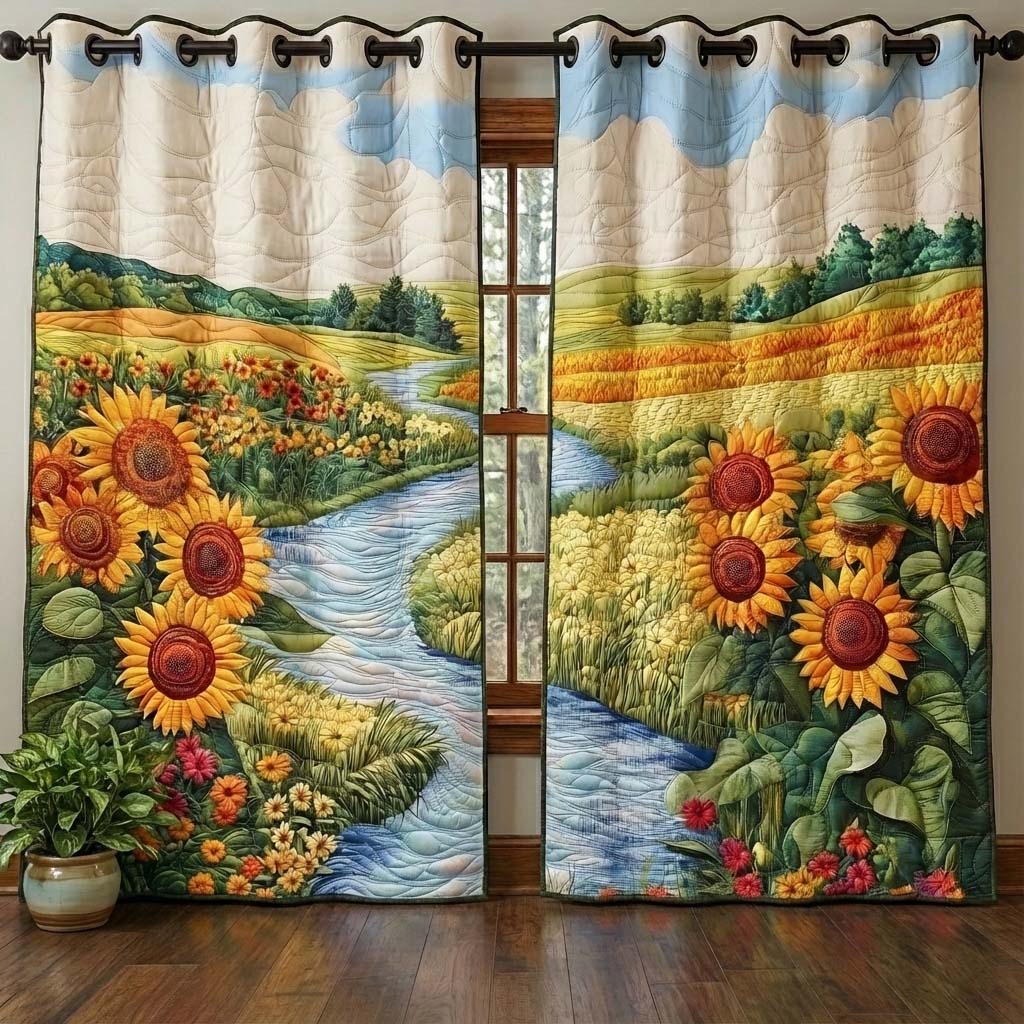 Riverbend Sunflowers Quilted Curtains GFTOQA1089