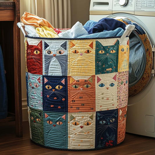 Whimsical Cat Quilted Laundry Basket GFTOQA1105