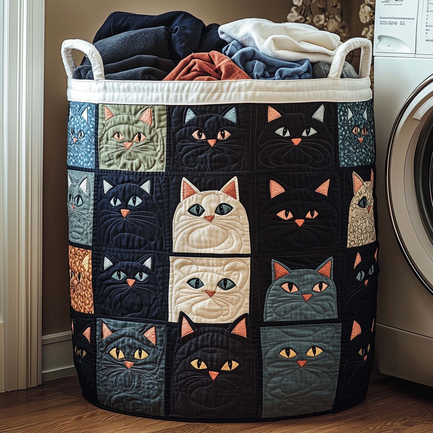 Midnight Cats Quilted Laundry Basket GFTOQA1106
