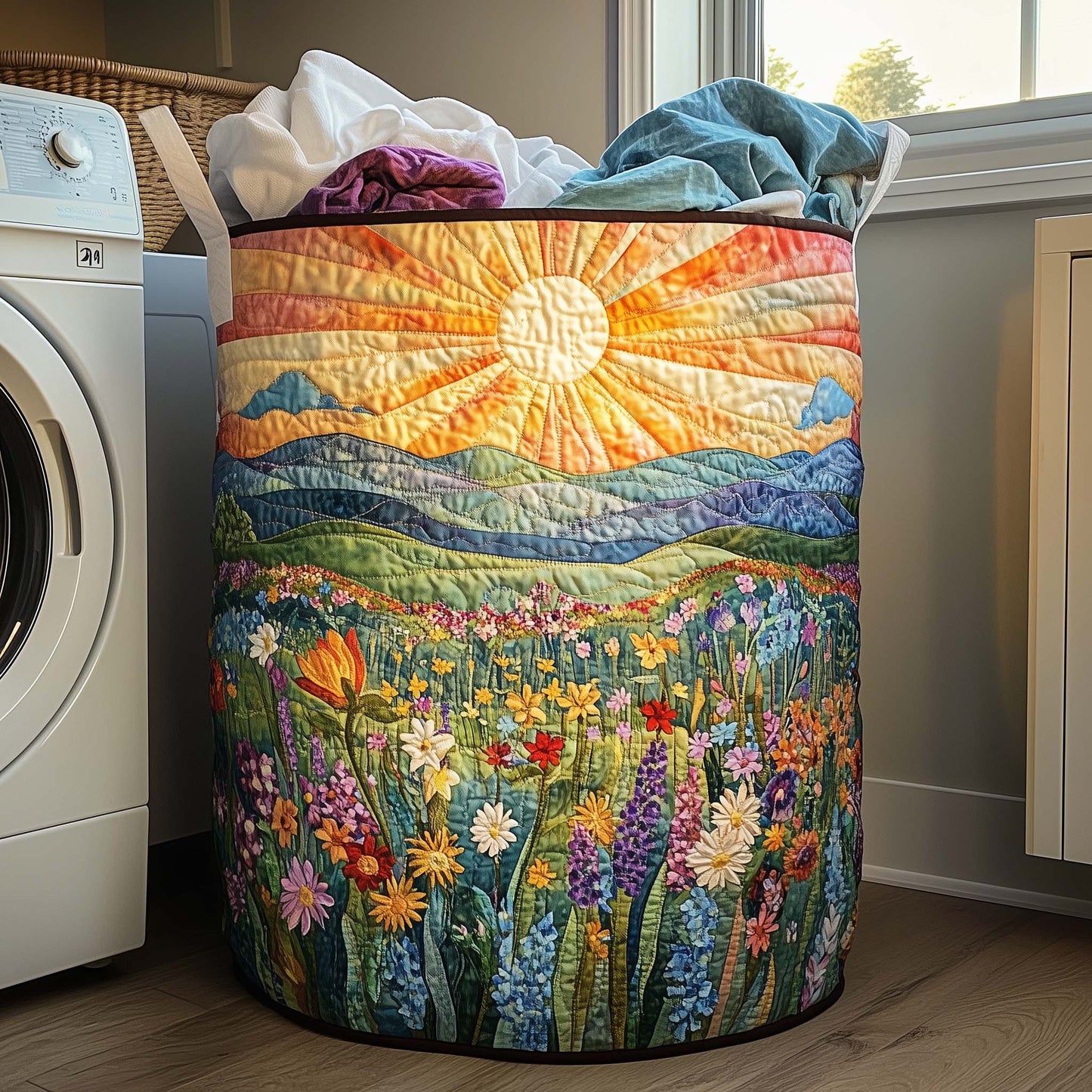Meadow Sunrise Quilted Laundry Basket GFTOQA1111