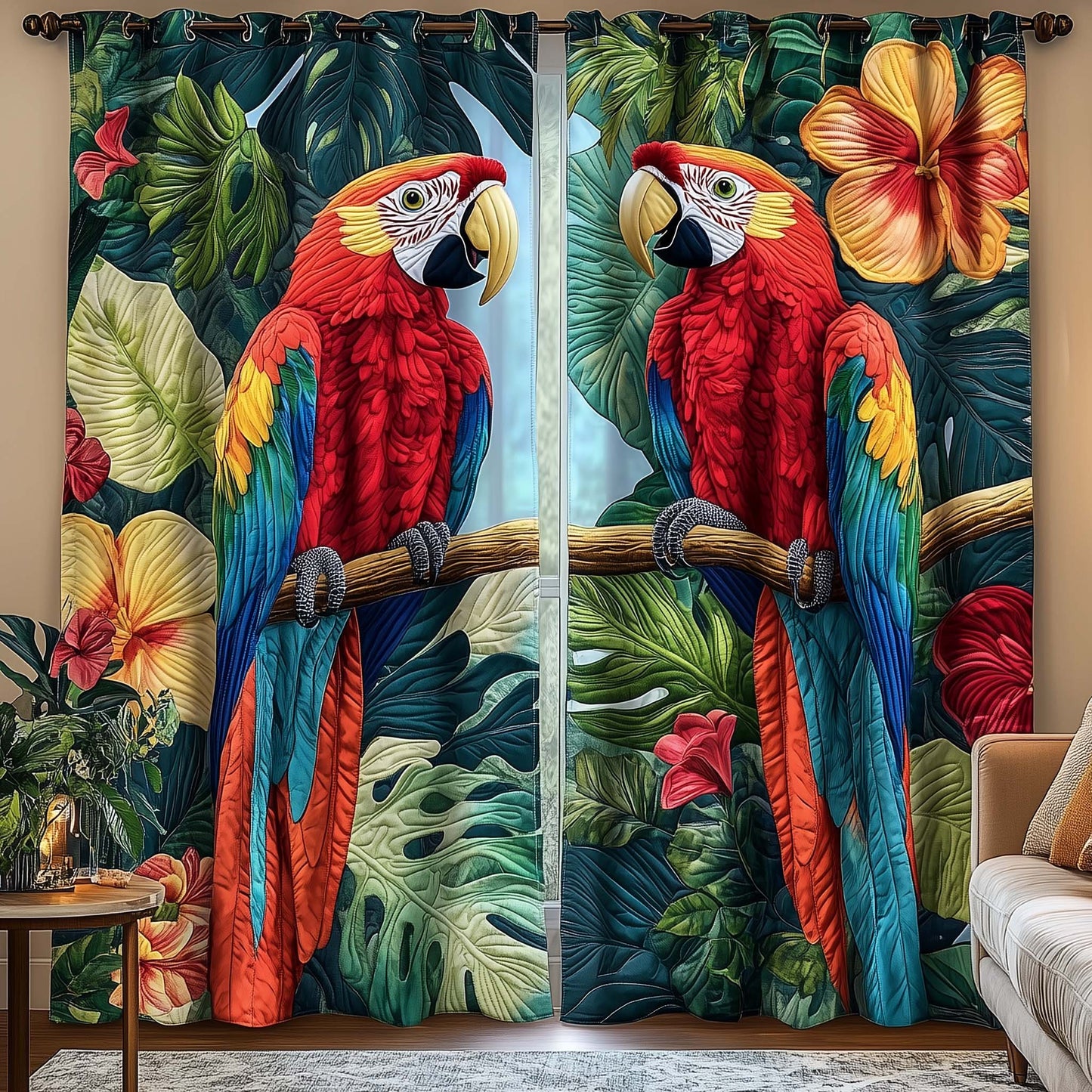 Tropical Parrot Quilted Curtains GFTOQA1137