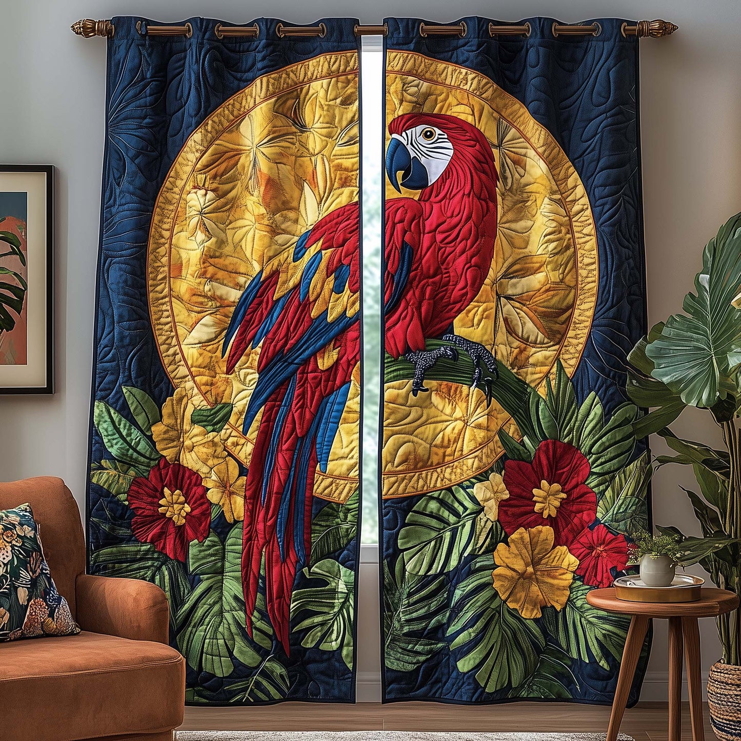 Parrot Medallion Quilted Curtains GFTOQA1138