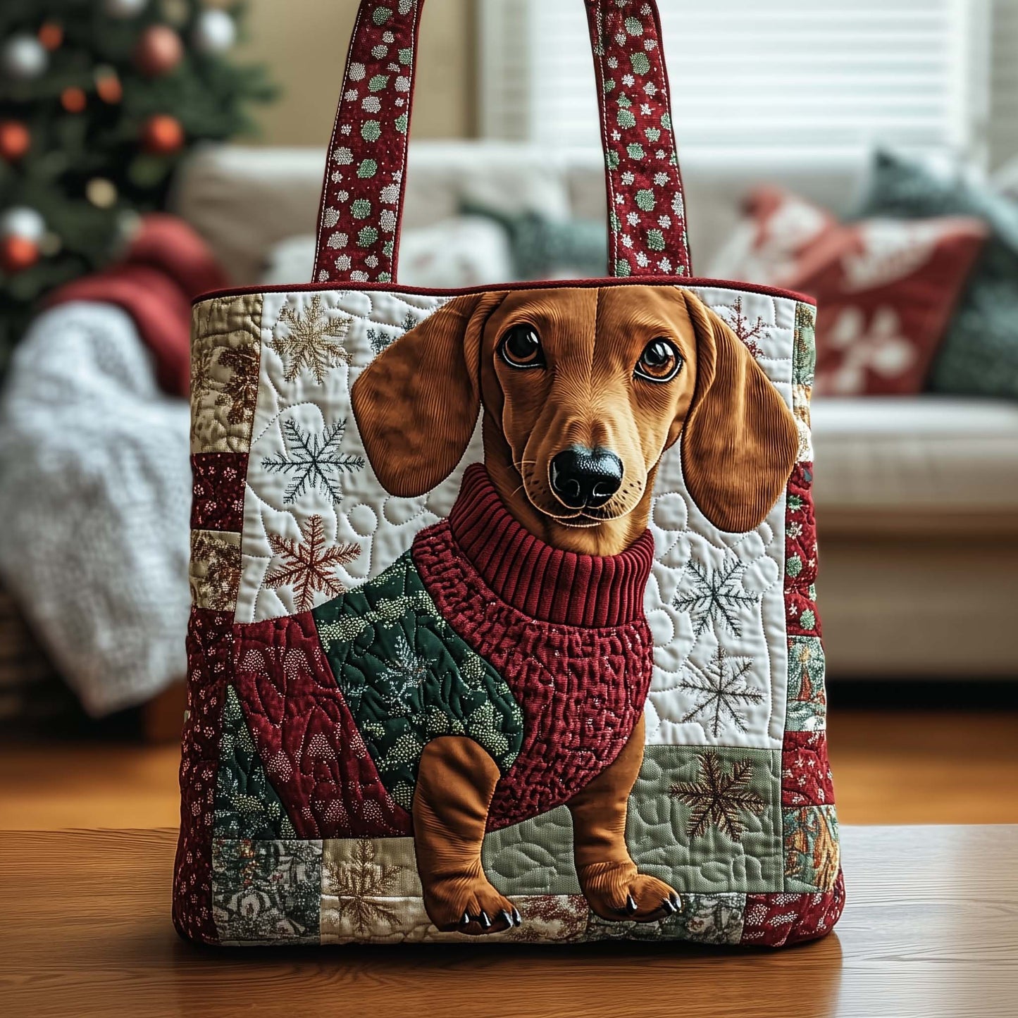 Winter Dachshund Quilted Tote Bag GFTOQA1178