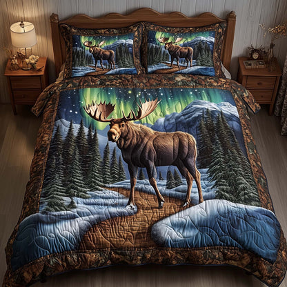 Moose Night 3-Piece Quilted Bedding Set GFTOQA1213