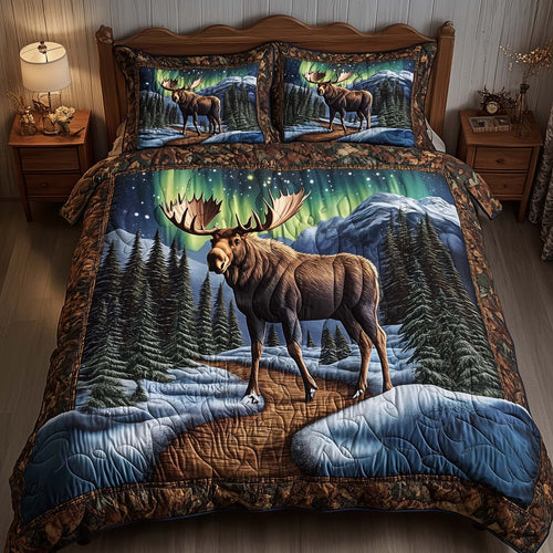 Moose Night 3-Piece Quilted Bedding Set GFTOQA1213
