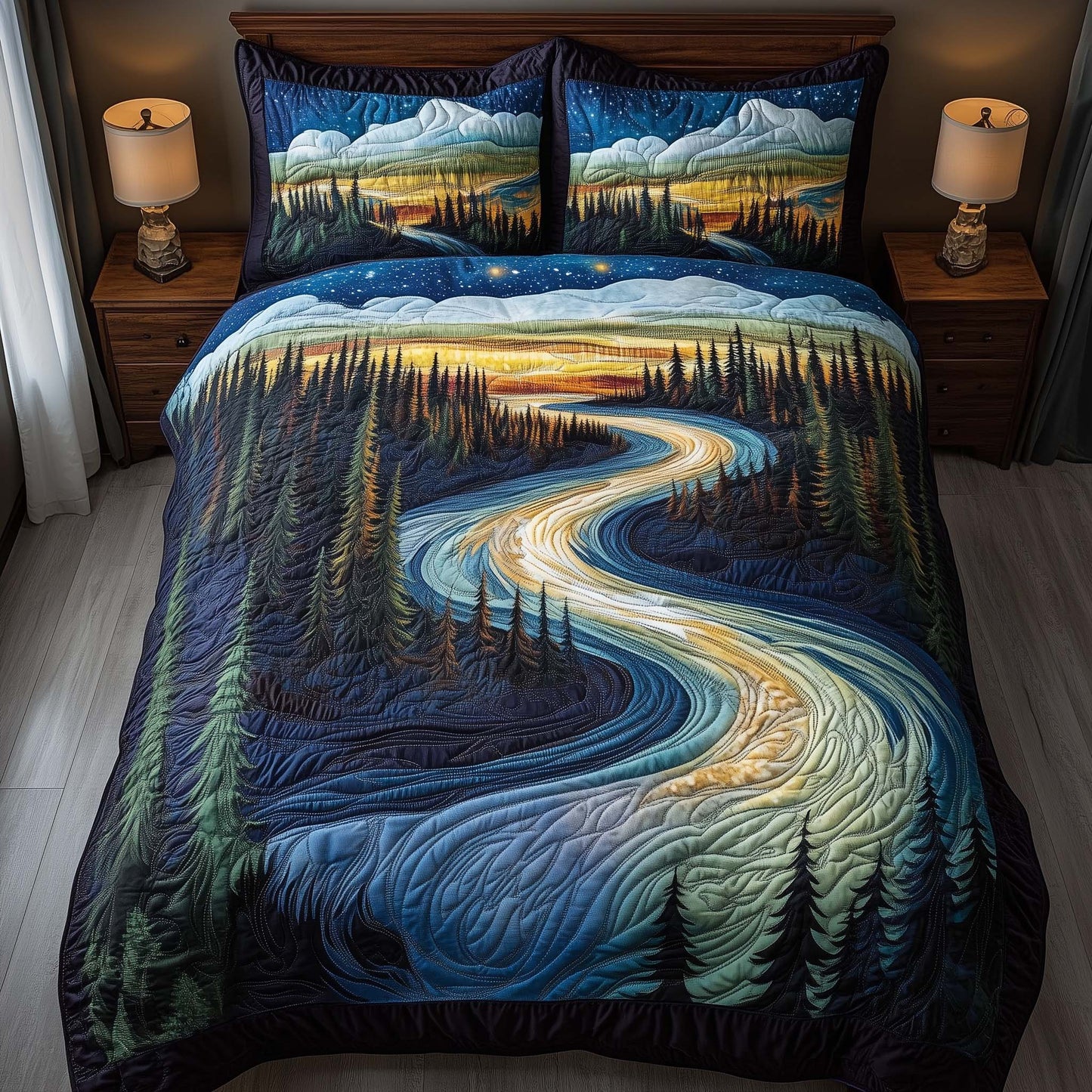 River Glow 3-Piece Quilted Bedding Set GFTOQA1214