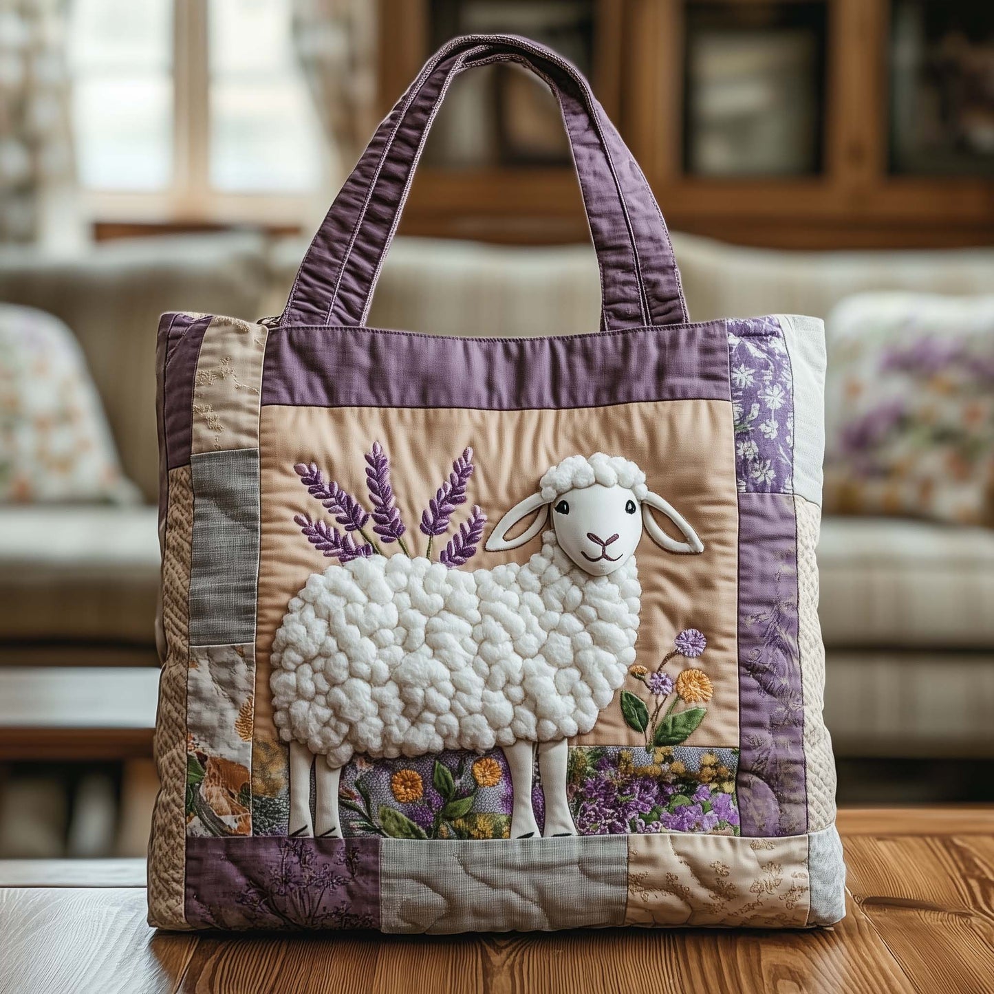 Lavender Sheep Quilted Tote Bag GFTOQA1282