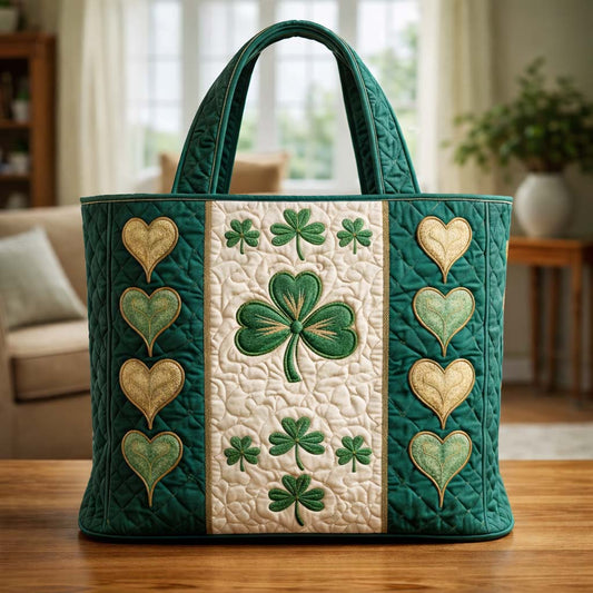 Festive Shamrock Quilted Tote Bag GFTOQA1295