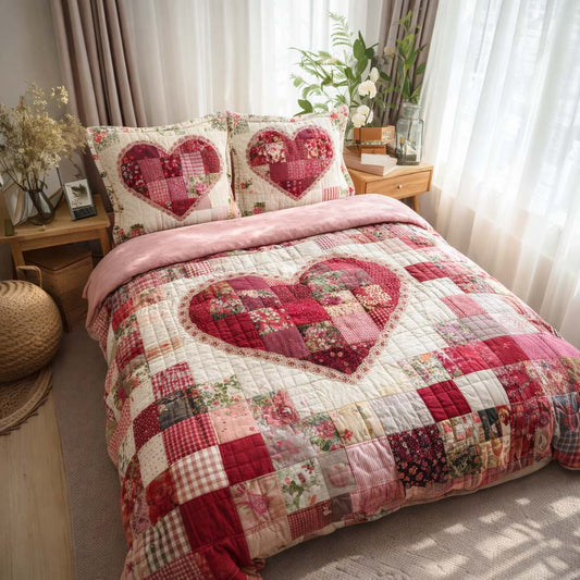 Heart Mosaic 3-Piece Quilted Bedding Set GFTOQA1331
