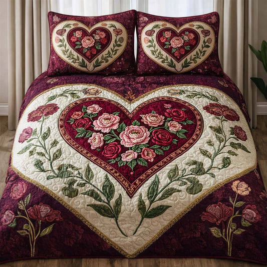 Floral Heart 3-Piece Quilted Bedding Set GFTOQA1332