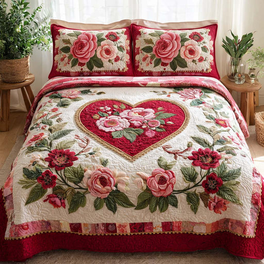 Floral Heart 3-Piece Quilted Bedding Set GFTOQA1333