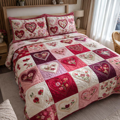 Heart Grid 3-Piece Quilted Bedding Set GFTOQA1335