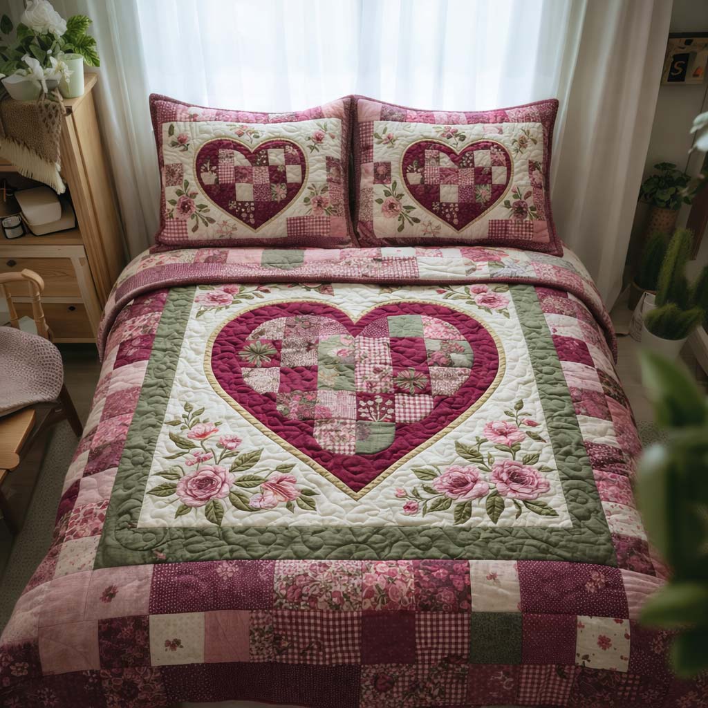 Gingham Crest 3-Piece Quilted Bedding Set GFTOQA1336