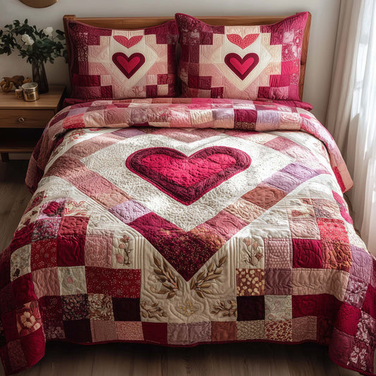 Diamond Heart 3-Piece Quilted Bedding Set GFTOQA1337