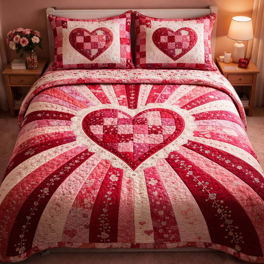 Love Energy 3-Piece Quilted Bedding Set GFTOQA1338