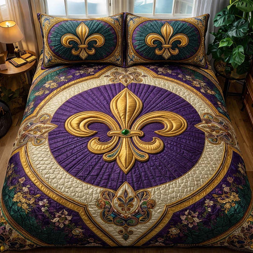 Mardi Gras Fleur 3-Piece Quilted Bedding Set GFTOQA1341