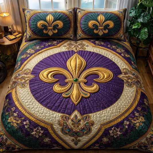 Mardi Gras Fleur 3-Piece Quilted Bedding Set GFTOQA1341