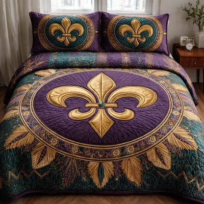 Mardi Gras Fleur 3-Piece Quilted Bedding Set GFTOQA1342