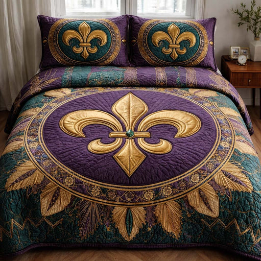 Mardi Gras Fleur 3-Piece Quilted Bedding Set GFTOQA1342